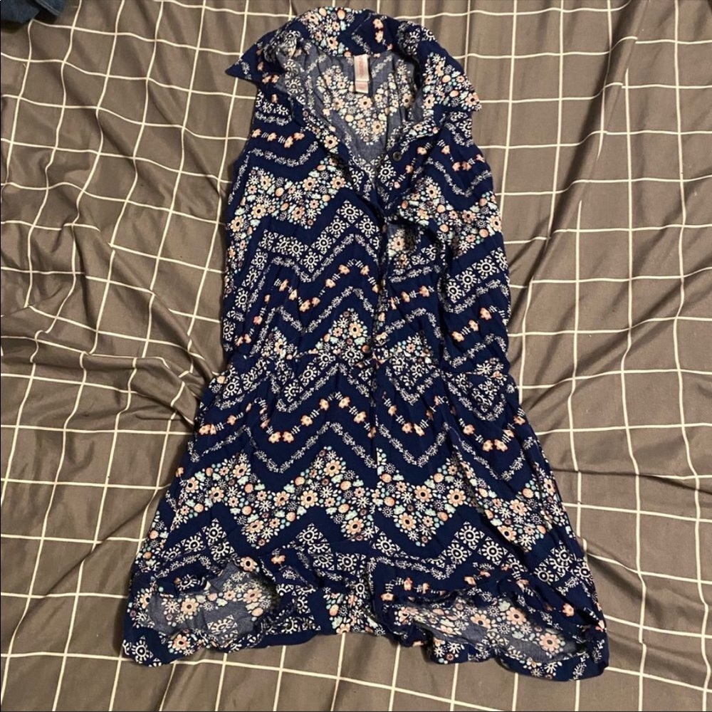 Blue Floral Girls Button Up Romper